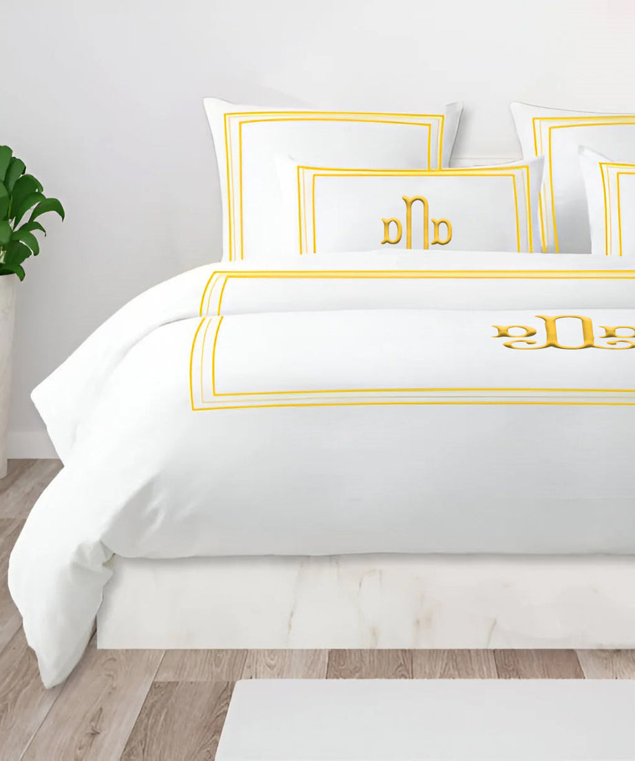 Monogram 400TC Cotton Classic Embroidery Sateen Solid Duvet Cover Set