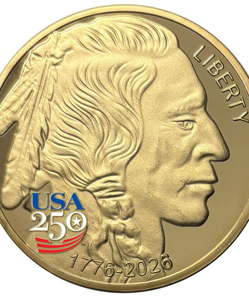 Amerikas 250. Jubiläum Büffel-Indianer Goldmünze Polierte Platte
