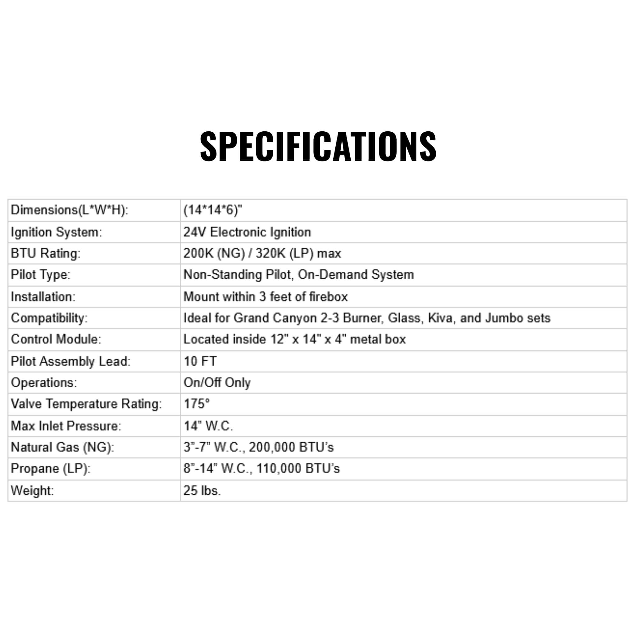Grand Canyon Electronic Ignition System 200K BTU 10' Pilot For Indoor Use Only [EIS-10] (SAK51937)