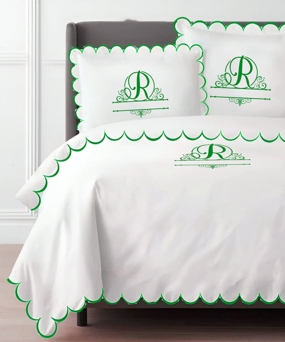 Monogram Allena 400TC Cotton Scallop Embroidery Sateen Solid Duvet Cover Set