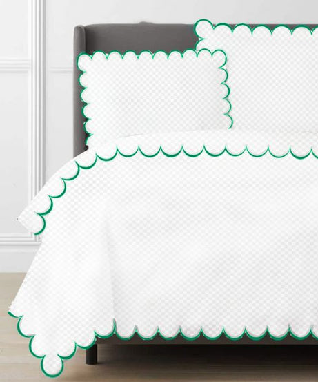 Allena 400TC Cotton Scallop Embroidery Sateen Microcheck Duvet Cover Set
