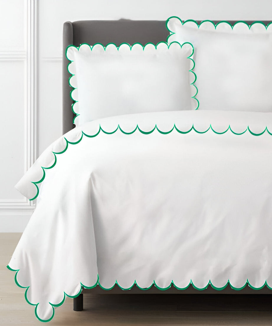 Allena 400TC Cotton Scallop Embroidery Sateen Solid Duvet Cover Set