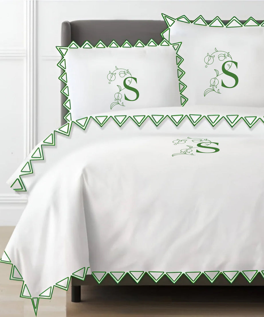 Monogram Ashley 400TC Cotton Traingle Embroidery Sateen Solid Duvet Cover Set