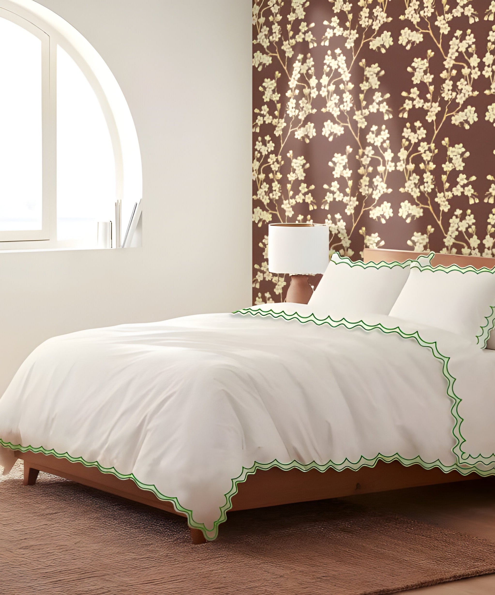 400TC Cotton Sateen Double Scallop Embroidery Duvet Cover Set