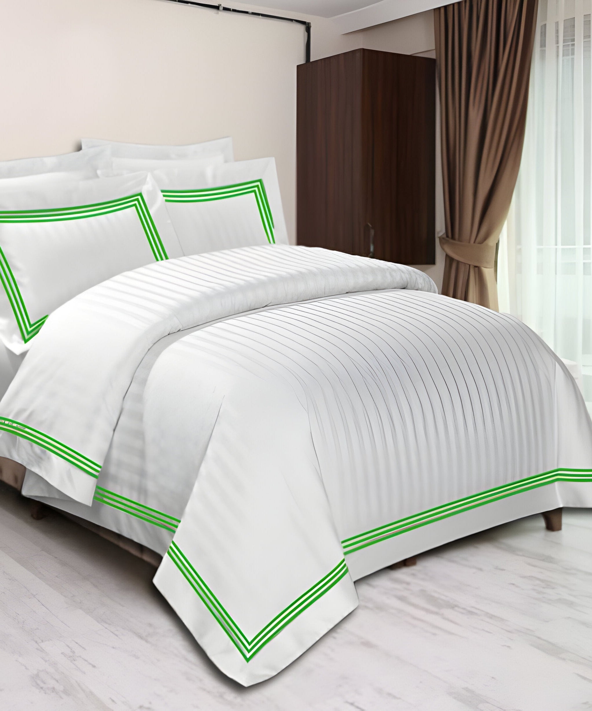 400TC Cotton Sateen Triple Edge Embroidery Stripe Duvet Cover Set