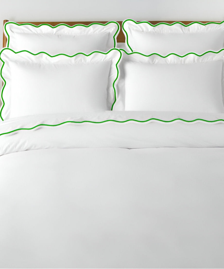 400TC Cotton Scallop Embroidery Sateen Solid Duvet Cover Set