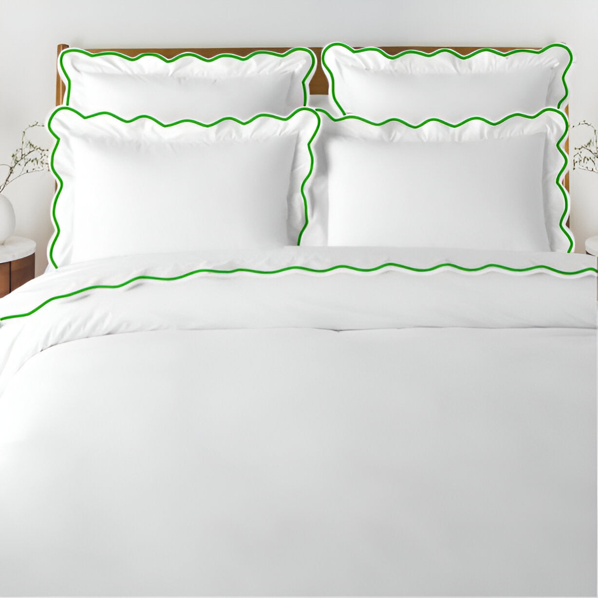 400TC Cotton Scallop Embroidery Sateen Solid Duvet Cover Set