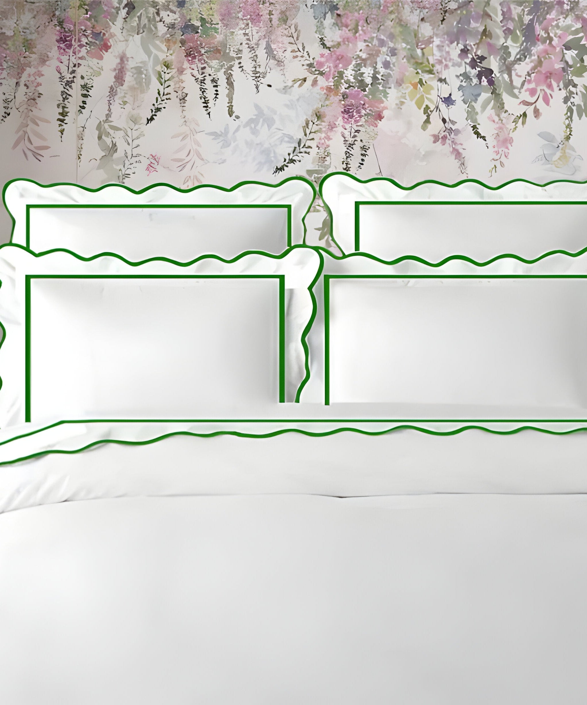 400TC Cotton Scallop Embroidery & Border Sateen Solid Duvet Cover Set