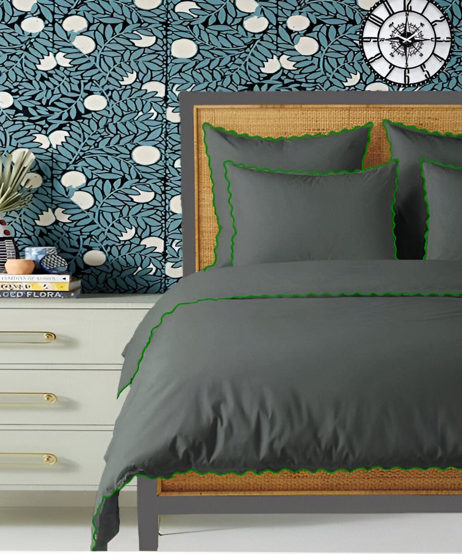 Dark Grey 400TC Cotton Small Scallop Embroidery Duvet Cover Set