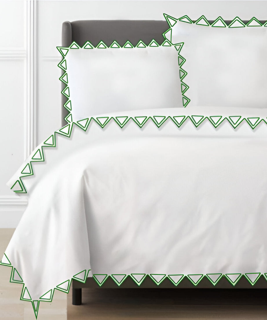 Ashley 400TC Cotton Traingle Embroidery Sateen Solid Duvet Cover Set
