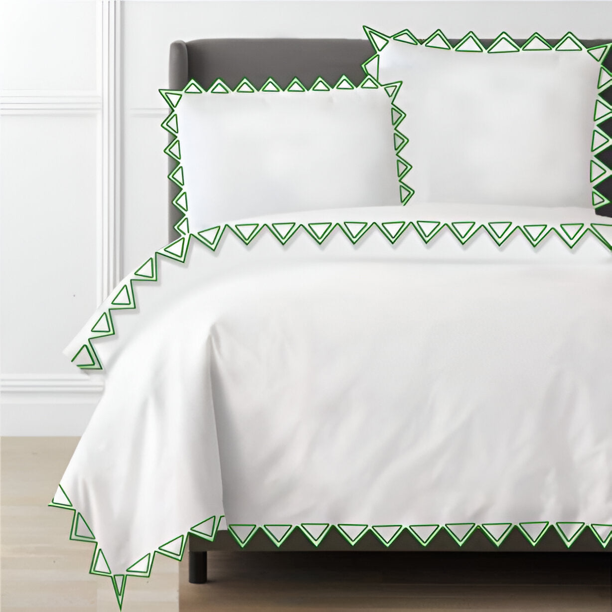 Ashley 400TC Cotton Traingle Embroidery Sateen Solid Duvet Cover Set