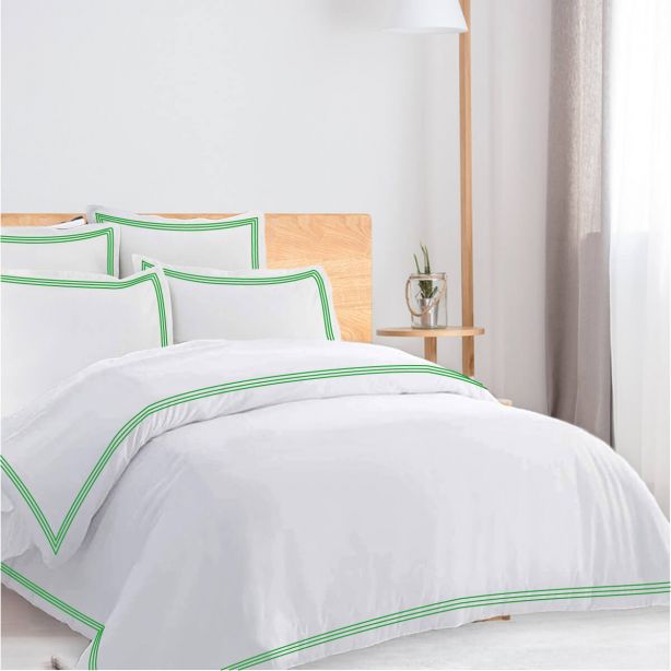 400TC Cotton Triple Edge Embroidery Sateen Solid Duvet Cover Set