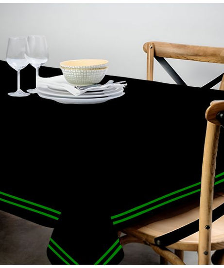 Double Embroidery Border Sateen Cotton Solid Table Cloth - Black