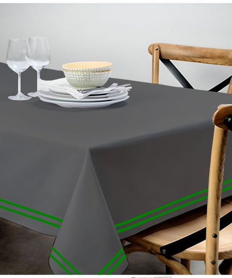 Double Embroidery Border Sateen Cotton Solid Table Cloth - Dark Grey