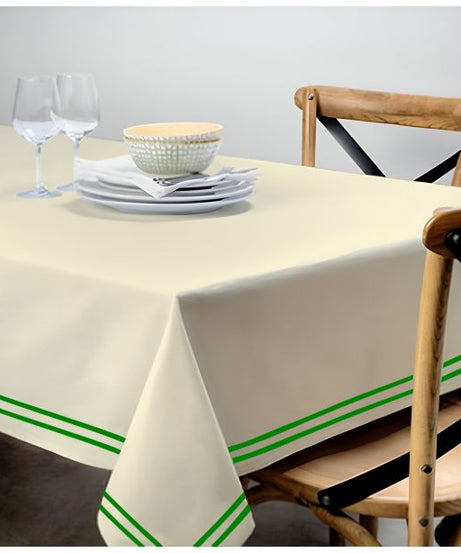 Double Embroidery Border Sateen Cotton Solid Table Cloth - Ivory