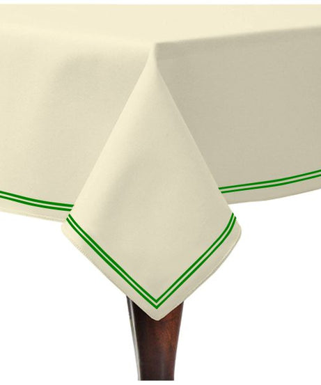 Double Embroidery Border Sateen Cotton Solid Table Cloth - Ivory