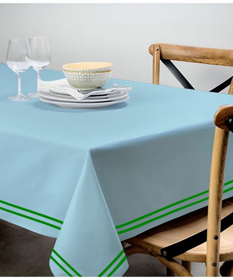 Double Embroidery Border Sateen Cotton Solid Table Cloth - Light Blue