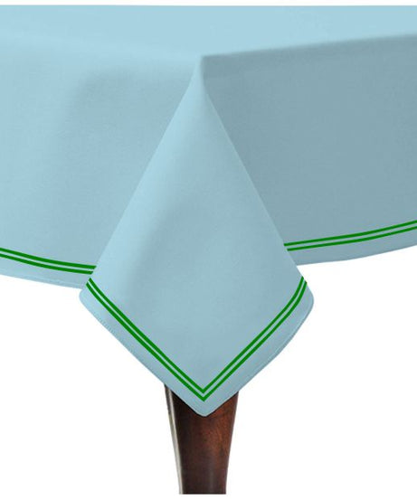 Double Embroidery Border Sateen Cotton Solid Table Cloth - Light Blue