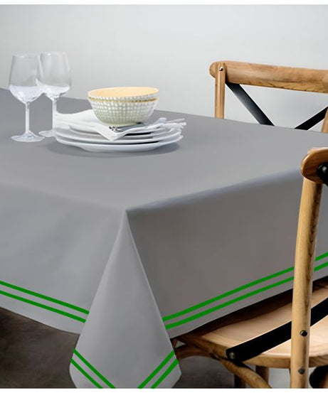 Double Embroidery Border Sateen Cotton Solid Table Cloth - Light Grey