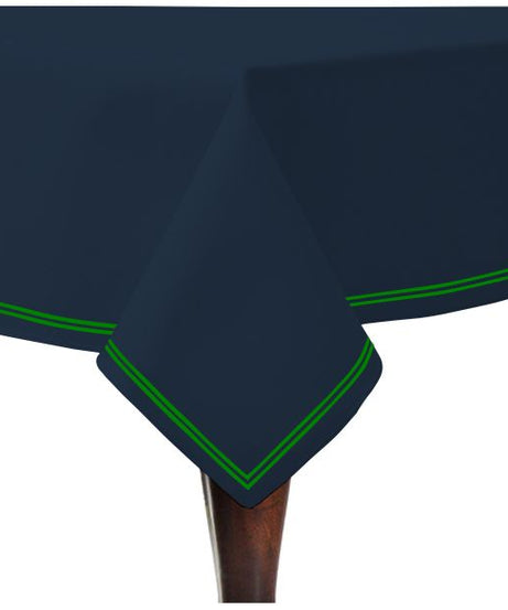 Double Embroidery Border Sateen Cotton Solid Table Cloth - Navy