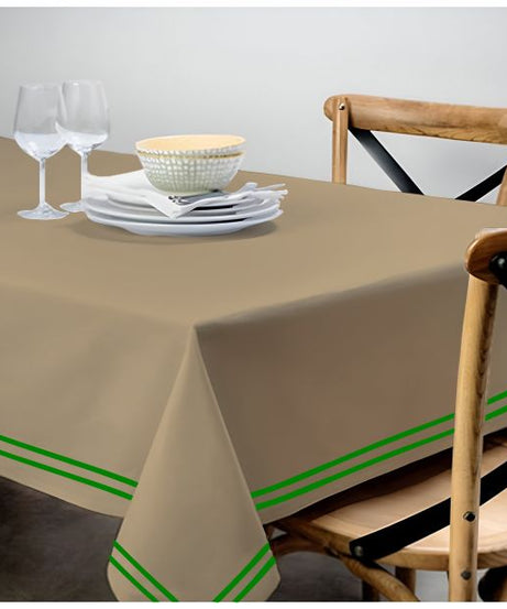 Double Embroidery Border Sateen Cotton Solid Table Cloth - Taupe