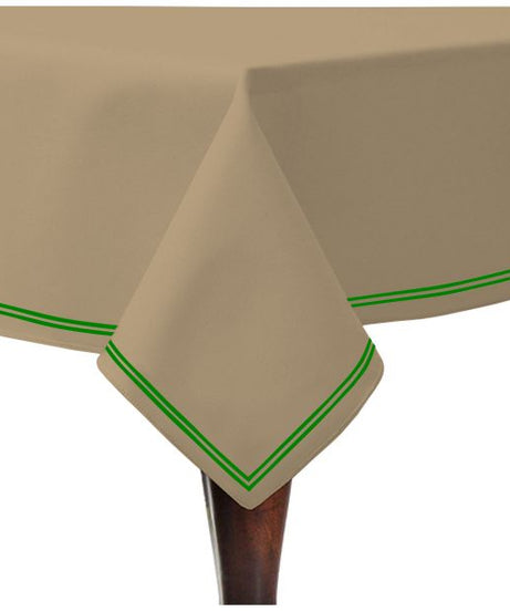 Double Embroidery Border Sateen Cotton Solid Table Cloth - Taupe