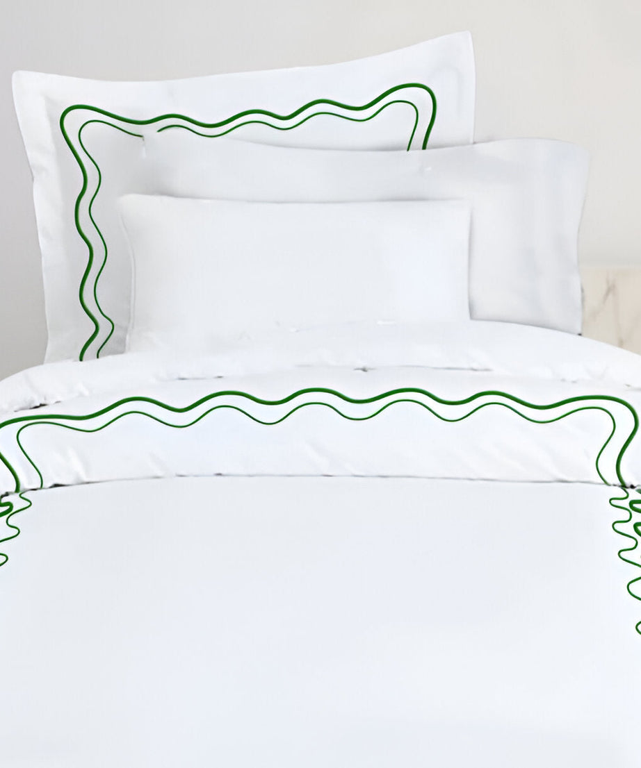 Double Wavy Embroidered Cotton Duvet Cover Set