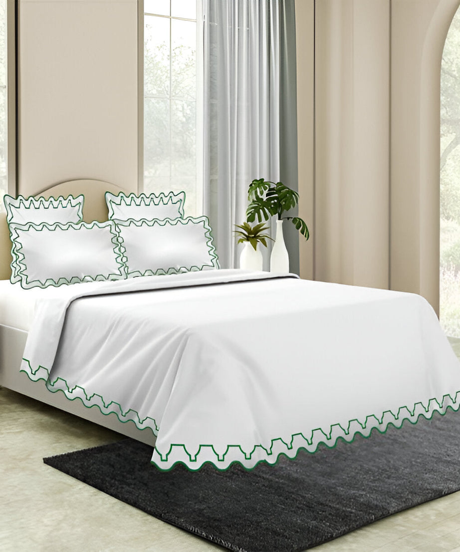Imaginary Scallop 400TC Cotton Embroidery Sateen Solid Duvet Cover Set