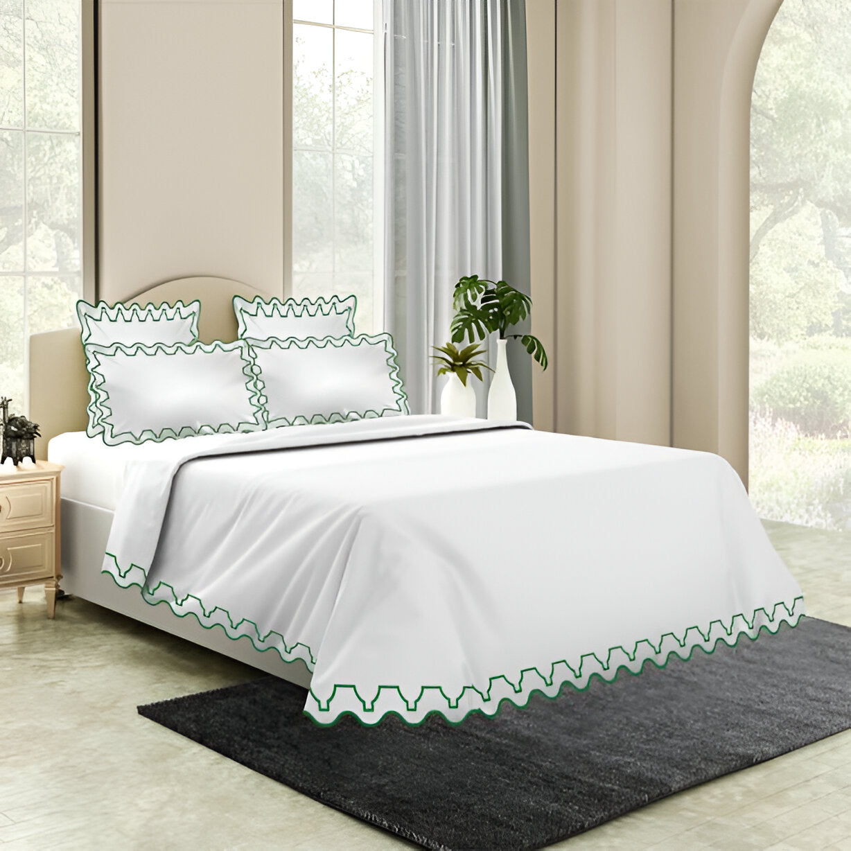 Imaginary Scallop 400TC Cotton Embroidery Sateen Solid Duvet Cover Set