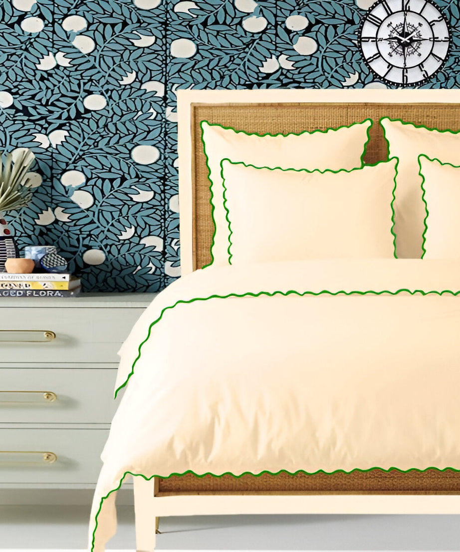 Ivory 400TC Cotton Small Scallop Embroidery Duvet Cover Set