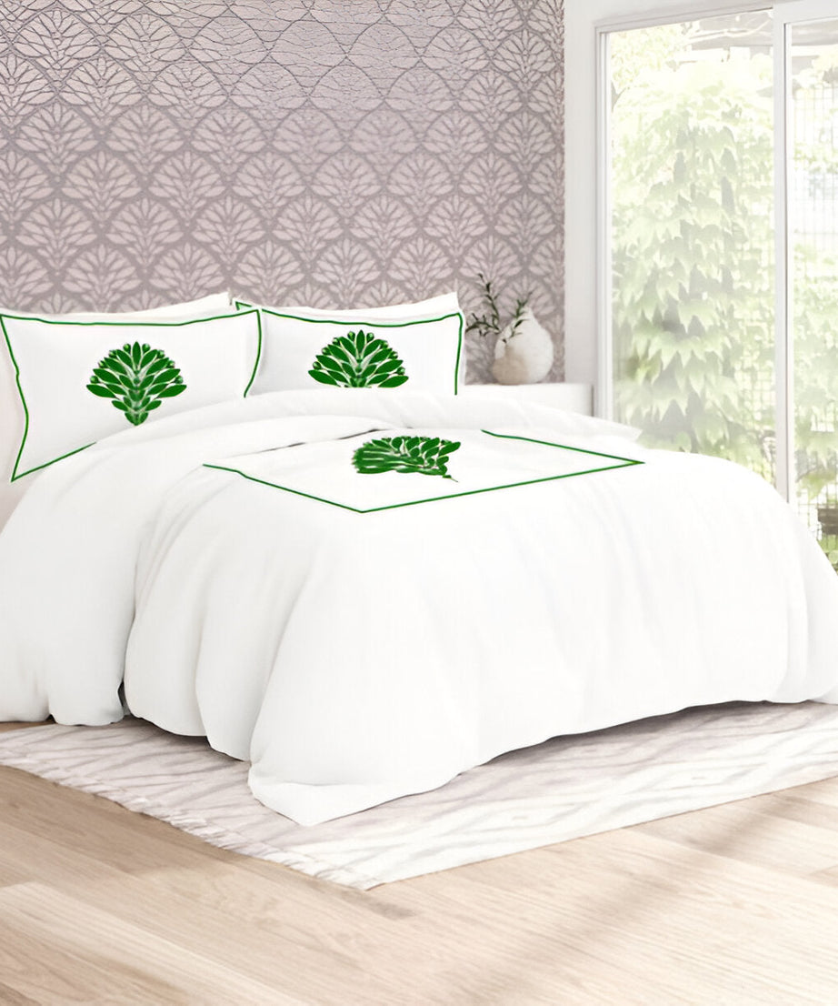 Leafy Embroidered Cotton Sateen Duvet Cover Set