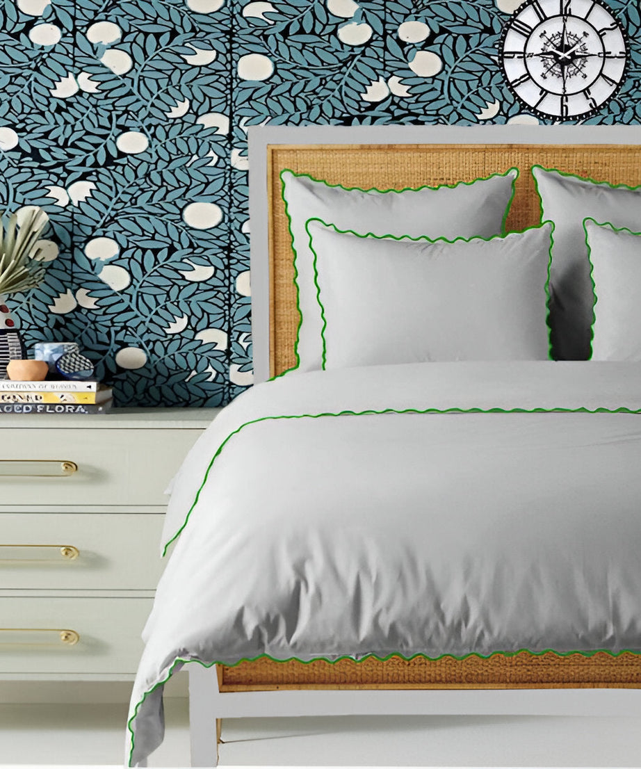 Light Grey 400TC Cotton Small Scallop Embroidery Duvet Cover Set
