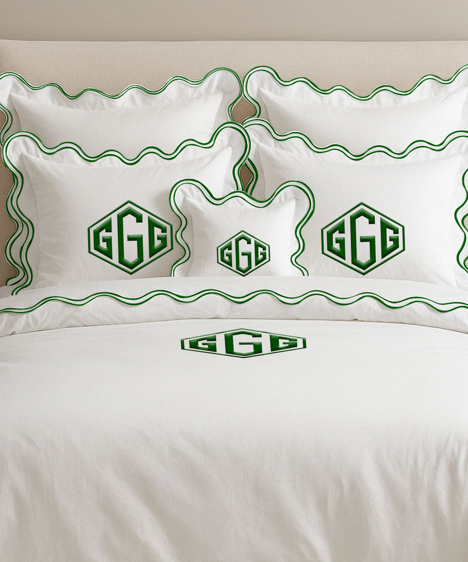 Monogram Cotton Luxurious Double Scallop Duvet Cover