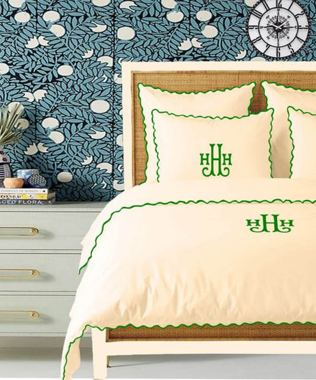 Monogram Ivory 400TC Cotton Small Scallop Embroidery Duvet Cover Set