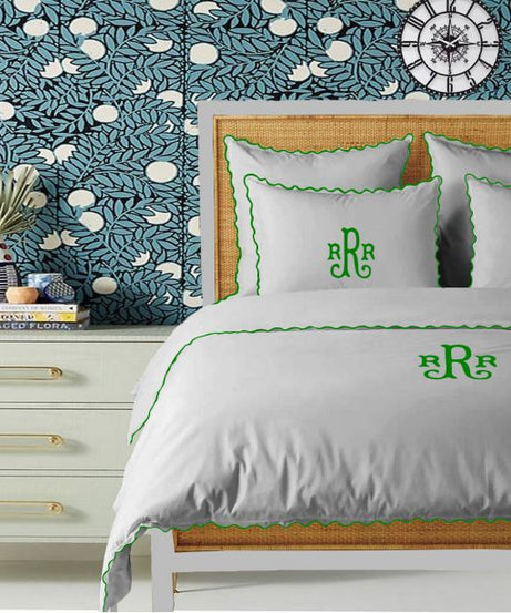 Monogram Light Grey 400TC Cotton Small Scallop Embroidery Duvet Cover Set