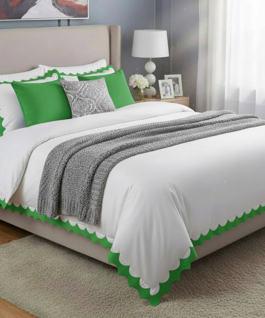 Reverse Scalloped Applique Embroidery Cotton Duvet Cover Set
