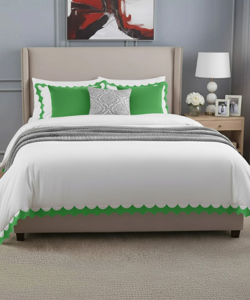 Reverse Scalloped Applique Embroidery Cotton Duvet Cover Set