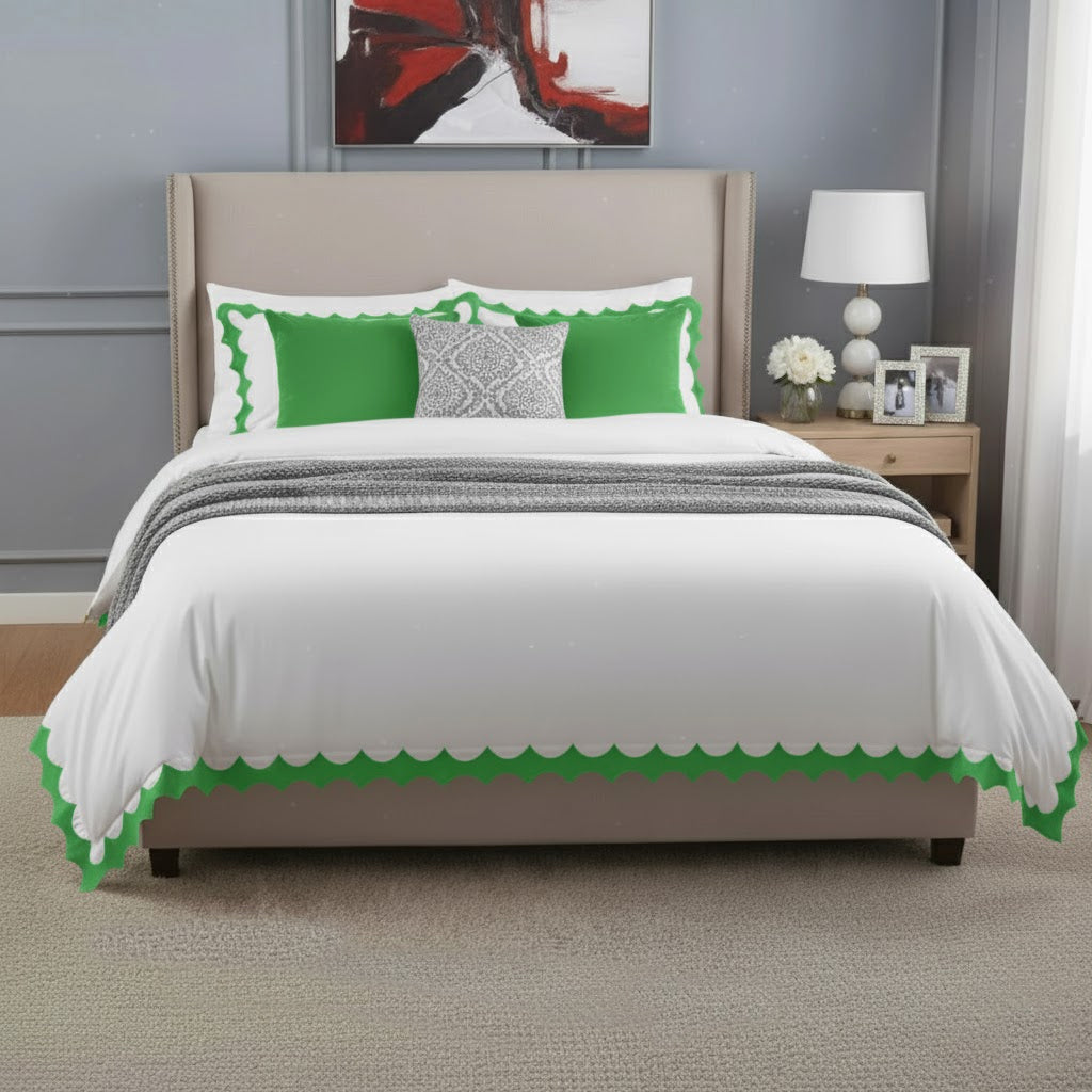 Reverse Scalloped Applique Embroidery Cotton Duvet Cover Set