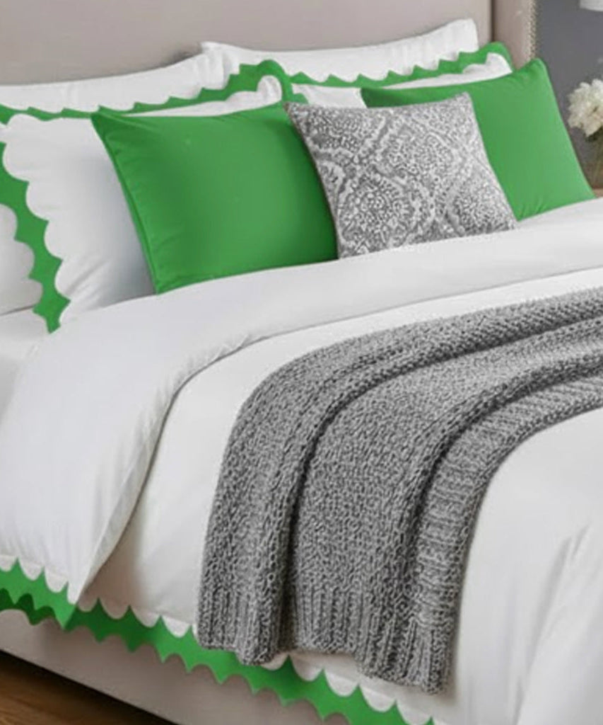 Reverse Scalloped Applique Embroidery Cotton Duvet Cover Set