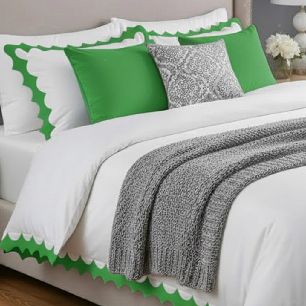 Reverse Scalloped Applique Embroidery Cotton Duvet Cover Set