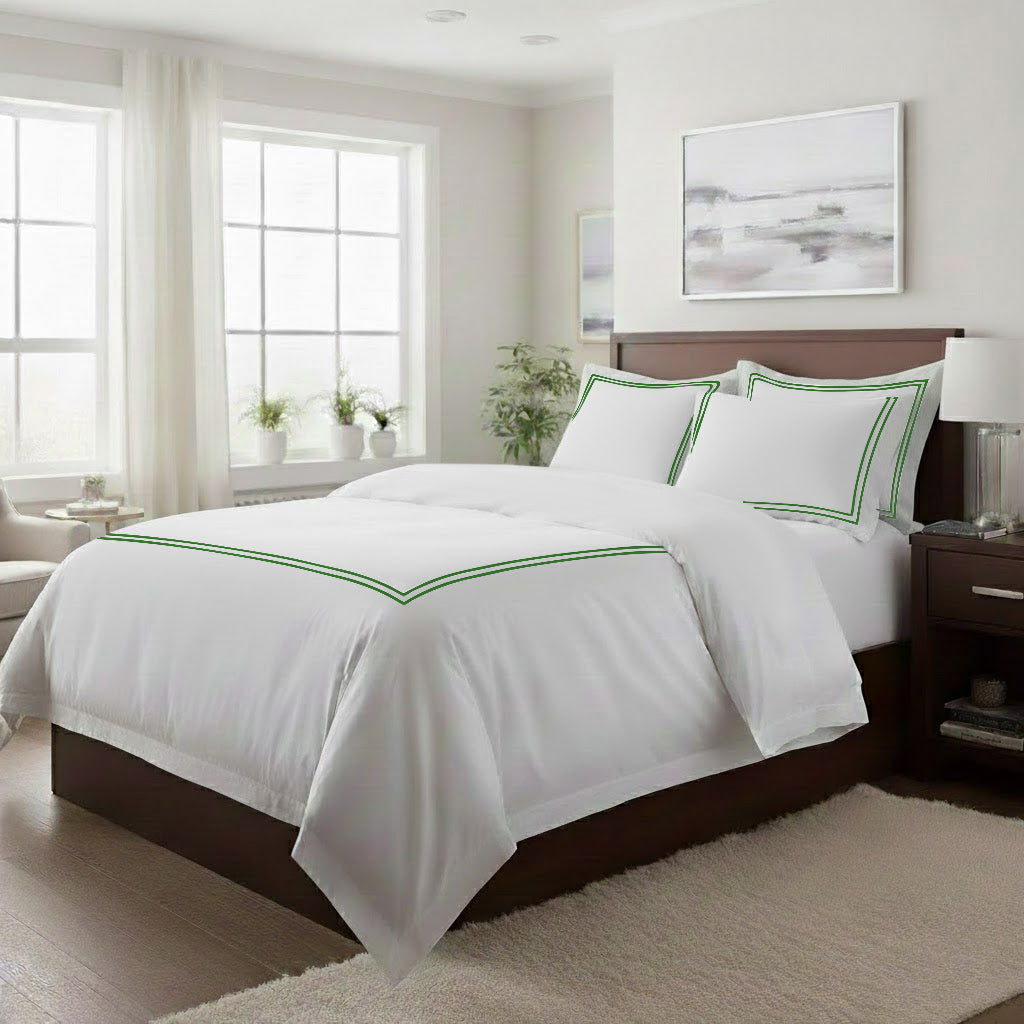 400TC Cotton Double Embroidery Sateen Solid Duvet Cover Set