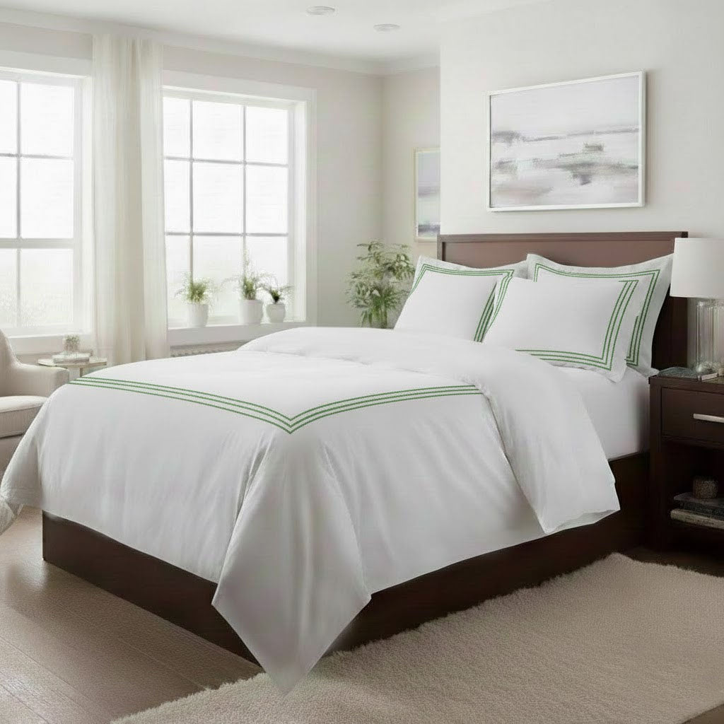 400TC Cotton Triple Embroidery Sateen Solid Duvet Cover Set
