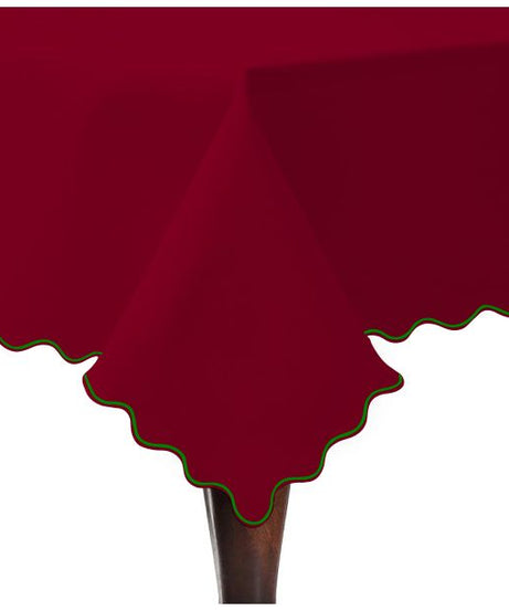Scallop Embroidery Sateen Cotton Solid Table Cloth - Burgundy