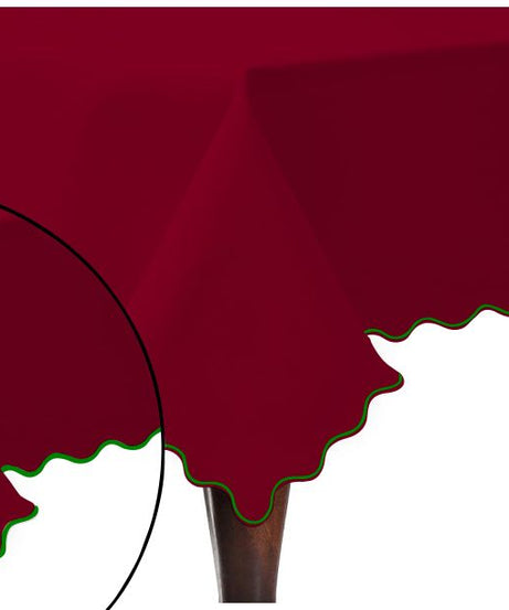 Scallop Embroidery Sateen Cotton Solid Table Cloth - Burgundy