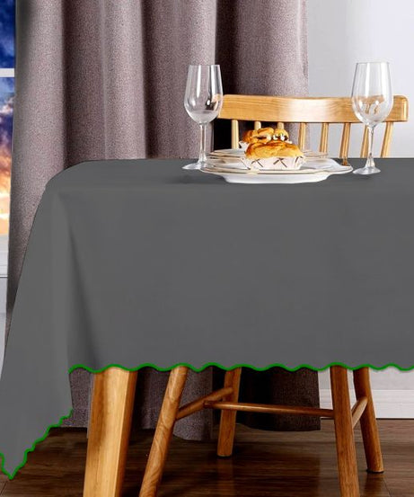 Scallop Embroidery Sateen Cotton Solid Table Cloth - Dark Grey