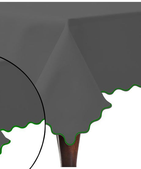 Scallop Embroidery Sateen Cotton Solid Table Cloth - Dark Grey
