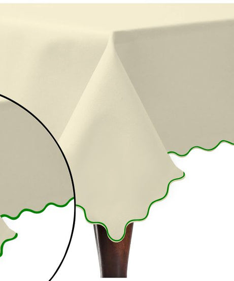 Scallop Embroidery Sateen Cotton Solid Table Cloth - Ivory