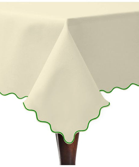 Scallop Embroidery Sateen Cotton Solid Table Cloth - Ivory