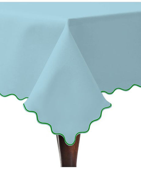 Scallop Embroidery Sateen Cotton Solid Table Cloth - Light Blue
