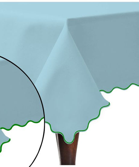 Scallop Embroidery Sateen Cotton Solid Table Cloth - Light Blue